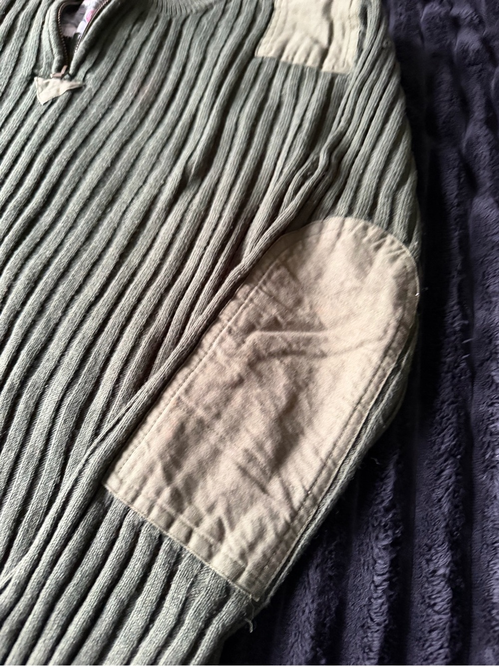Olive Ribbed Half-Zip Sweater size 3XL - Picture 3 of 5